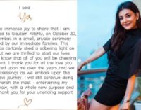 Kajal Aggarwal confirms wedding to Gautam Kitchlu on October 30