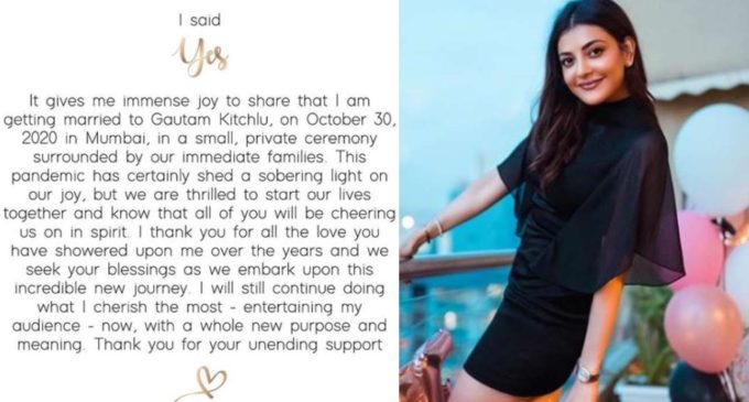 Kajal Aggarwal confirms wedding to Gautam Kitchlu on October 30