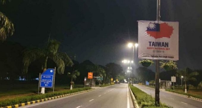 Delhi BJP’s Tajinder Pal Singh Bagga puts up ‘Happy National Day Taiwan’ poster near Chinese embassy